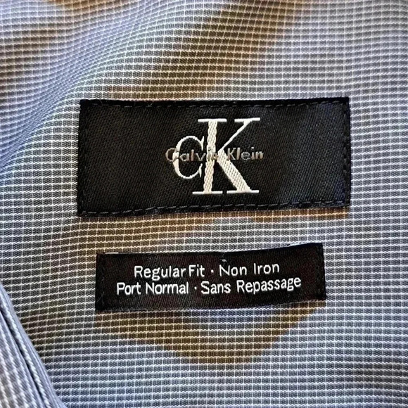 Calvin Klein Men's  Dress Shirt Grey Cotton 17 - 32/33 Micro Check Non Iron - Picture 5 of 12